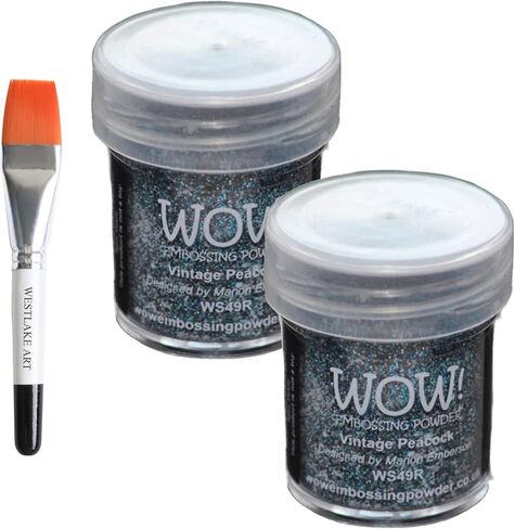 مسحوق منقوش رائع، لون أزرق مخضر طاووس عتيق مع بريق أزرق وأخضر، مع فرشاة طلاء بألوان مائية - مسحوق حرفي عالي الجودة ومتعدد الاستخدامات لصنع البطاقات وسجلات القصاصات [عبوة من قطعتين] in Kuwait