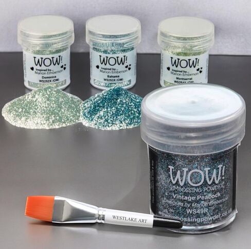 مسحوق منقوش رائع، لون أزرق مخضر طاووس عتيق مع بريق أزرق وأخضر، مع فرشاة طلاء بألوان مائية - مسحوق حرفي عالي الجودة ومتعدد الاستخدامات لصنع البطاقات وسجلات القصاصات [عبوة من قطعتين] in Kuwait