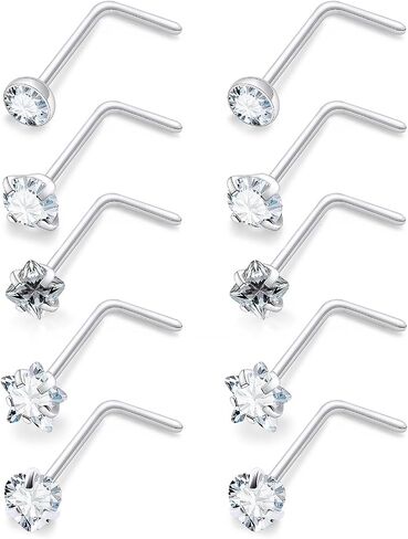 Nose Studs 20/18g Surgical Steel Straight or L Shape Nostril Piercing Jewelry for Women Men in Saudi Arabia