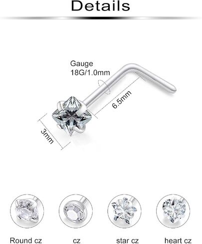Nose Studs 20/18g Surgical Steel Straight or L Shape Nostril Piercing Jewelry for Women Men in Saudi Arabia