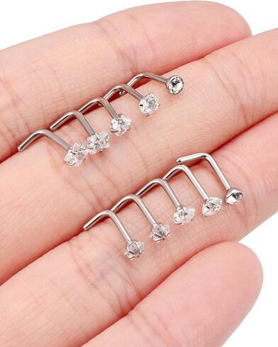 Nose Studs 20/18g Surgical Steel Straight or L Shape Nostril Piercing Jewelry for Women Men in Saudi Arabia