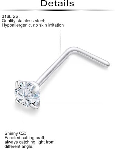Nose Studs 20/18g Surgical Steel Straight or L Shape Nostril Piercing Jewelry for Women Men in Saudi Arabia