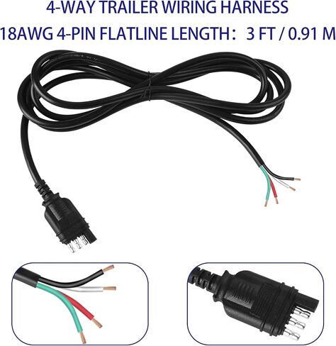 4 Pin Trailer Wiring Harness 3FT, 18 AWG 4 Way Flat Trailer Wiring Extension Connector Harness Vehicle Side Trailer Side 4 Prong Trailer Light Plug Trailer Hitch Wire Extension in Saudi Arabia