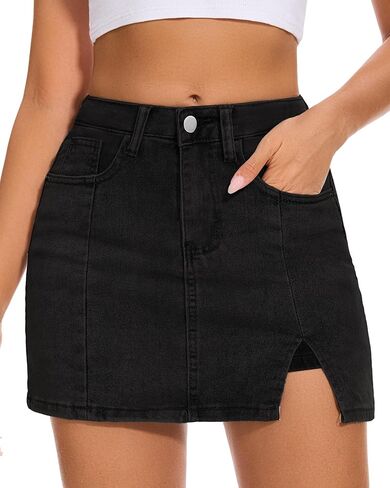 Casual Slit Denim Skort Mini Jean Skirt with Shorts Underneath High Waist Jean Skirt for Women Denim Skirt in Saudi Arabia