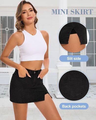 Casual Slit Denim Skort Mini Jean Skirt with Shorts Underneath High Waist Jean Skirt for Women Denim Skirt in Saudi Arabia