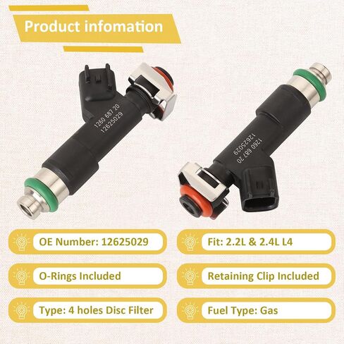 حاقن الوقود GM12625029 OE 2.2L & 2.4L، متوافق مع/Chevy Malibu HHR Cobalt 2008 2009 2010 2011 2012، متوافق مع/Pontiac G5 G6 Solstice 2.2 2.4 |4 فتحات| |مجموعة من 4| in Saudi Arabia