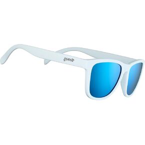 goodr Iced By Yetis Polarized Sunglasses for Men & Women, White Solid Frame with Blue Reflective Lens, UV400 Protection, No Slip