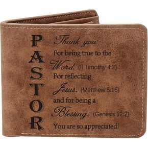 THTCSQ Pastor Gifts,Pastor Leather Wallet for Men,Engraved Personalized Leather Wallet,Pastor Appreciation Gifts Unique Gifts for Pastors Men, Pastor Birthday Gifts (Pastor)