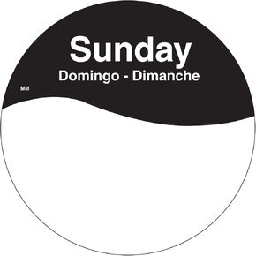 DayMark Safety Systems MoveMark IT110108 Day of The Week Trilingual Removable Label, Sunday, 3" Circle, Black (Roll of 500)