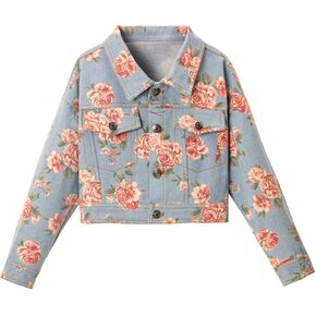 WELAKEN Print Denim Jacket for Girls & Kids II Little Girl's Button Down Crop Jean Jacket Coat