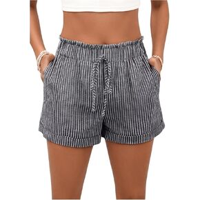 SweatyRocks Women's Striped Pattern Drawstring Waist Shorts Wide Leg Summer Shorts with Pockets
