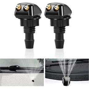 2 PCS Car Front Windshield Washer Nozzles, Double Hole Straight Column Spray Nozzle, Even Spray Cleans More Thoroughly Wiper Nozzle Replacement, Universal for Car Cleaning Accessories (Black)