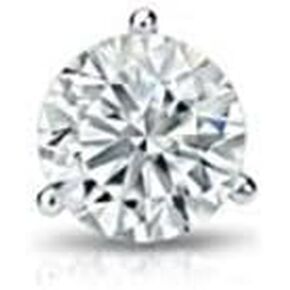 14k White Gold Men's Simulant CZ Diamond SINGLE STUD Earring (1/8-1ct, Excellent Quality) 3-Prong Martini, Screw-Back by Diamond Wish