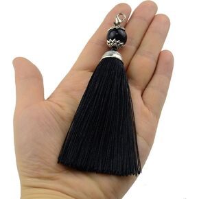 Makhry 10 Color 6.3 inches Handmade Silky Floss Lobster Clasp Tassel Key Chain Beads LongTassel Pendant for DIY Crafts Jewelry Making (L, Mixed)