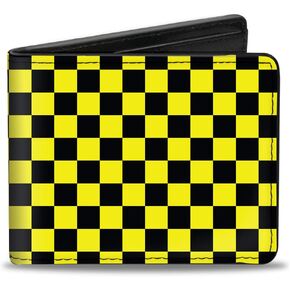 Buckle-Down Men's Standard Wallet, Bifold, Checker Black Neon Yellow, Vegan Leather, 4.0" x 3.5"