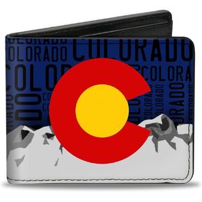 Buckle-Down Men's Standard PU Bifold Wallet-Colorado Logo/Mountains/Text Blue/Black, Multicolor, 4.0" x 3.5"