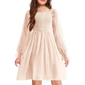 Arshiner Girl Tulle Dress Winter Long Sleeve Teen Girls Party Casual Dresses 5-14Y