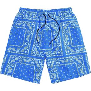 Men's Boho Paisley Scarf Print Shorts Drawstring Waist Tribal Pocket Summer Shorts