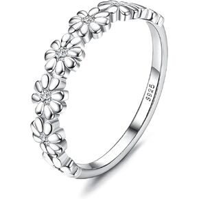 MILACOLATO 925 Sterling Silver Ring 18K Gold Plated Daisy Flower Ring Paved with Coloful Cubic Zirconia High Polished Comfort Fit Sunflower Stacking Statement Wedding Band Ring for Women Valentine's Jewelry Gifts