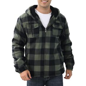 Men's Flannel Shirt Jacket Fleece Sherpa Lined Plaid Jackets Warm Thick Coat Full Zip Up Hoodie Winter Outwear