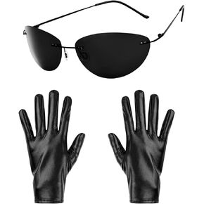 Kavoc 2 Pcd Halloween Future Agent Costume Set Include Black Sunglasses and Leather Gloves for Men Women Movie Character Dress Up