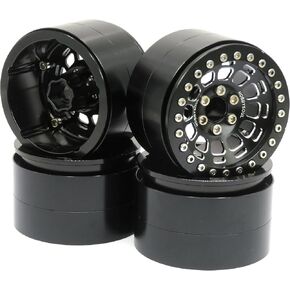hobbysoul Alloy 2.2 Beadlock Wheels Black Rims, 2.2 Wheels Wide 1.57'' / 40mm for RC Crawler Axial SCX10 Capra Wraith/Traxxas AMG 6x6 TRX4 / Redcat Gen8 Everest gen 7 Pro, (4-Pack)