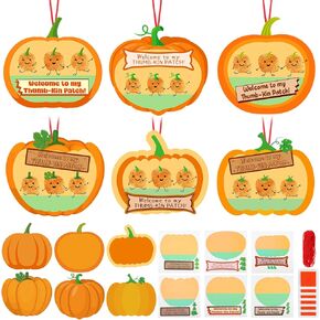 30 Sets Pumpkin Thumbprint Patch Craft for Kids Create Your Own Thanksgiving Pumpkins Welcome to My Thumb-Kin Patch DIY Hanging Craft Kit for Fall Halloween Party Favors Decorations