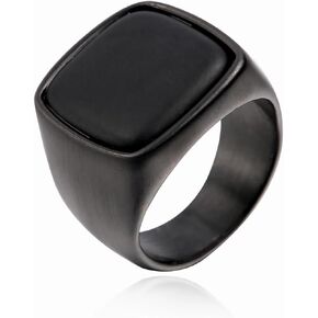 Mens Black Onyx Ring Stainless Steel Square Signet Thumb Ring Band Punk Jewelry Size 7-12