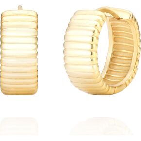 925 Sterling Silver 14K Gold Plated 20mm Chunky Dome Huggie Hoop Earrings