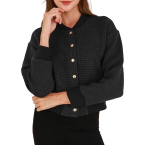 Amazhiyu Women's Quilted Cropped Bomber Jacket Long Sleeve Waffle Autumn Coat