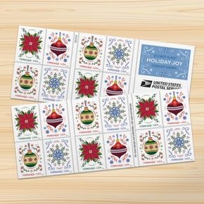 United States Postal Service Holiday Joy First Class Postage Stamps (5 Booklets, 100 Stamps)