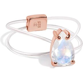 Moon Magic - Authentic Rainbow Moonstone Floating Gemstone Ring with Stretchy Invisible Band/ 925 Sterling Silver - 18K Rose and Yellow Gold Natural June Birthstone Rings for Women/Genuine Jewelry