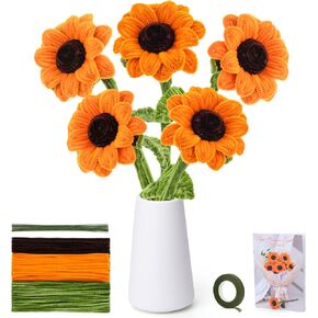Zlulary 260PCS Pipe Cleaner, Pipe Cleaner Flower Kit, Sunflower Pipe Cleaner Kit, Chenille Pipe Cleaners with Instructions for Sunflower Bouquet Making Home Decoration (5 Sunflowers)