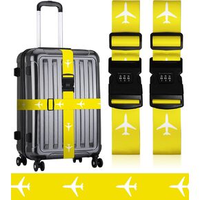 Luggage Straps for Suitcases Travel Belt Luggage Band with Lock Heavy Duty Traveling Luggage Identifier Yellow Plane Cute Women Girls Unique Accesory Personalized
