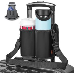 Desing Wish Luggage Cup Holder for Suitcases with Shoulder Strap Travel Cup Holder for Luggage Suitcase Cup Holder Travel Drink Holder for Coffee Cups/Water Bottles/Soda Cans (Black)