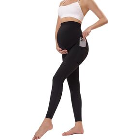 Maternity Yoga Workout Leggings with Pockets, High-Waisted Pregnancy Legging Running Gym Pants for Women