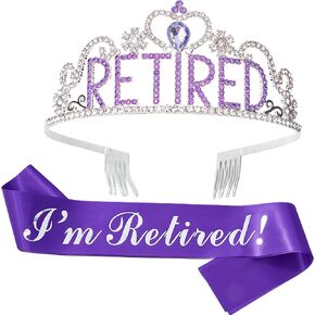 Purple Retirement Party Decorations for Women, I'm Retired Sash & Tiara Set, Costume Headwear, Queen Theme, Great for Retiring Women, Events & Supplies, Gifts, Favors