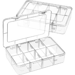 Jutieuo 2 Pack 8 Grids Bead Organizer and Storage, Plastic Organizer Box with Removable Dividers and Labels for Jewelry Crafts Small Parts Electronics Tackle Boxes (2)