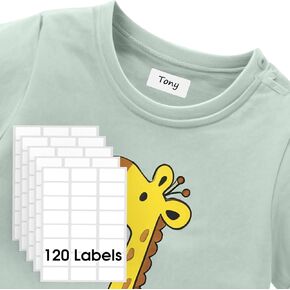 MaxGear Name Labels for Kids Self-Stick No-Iron, 0.6'' x 1.2'', Washer & Dryer Safe, Washable & Writable, Clothing Labels for Kids School Supplies, Daycare, Bags, Bottles, Toys, Camp, 120 Labels