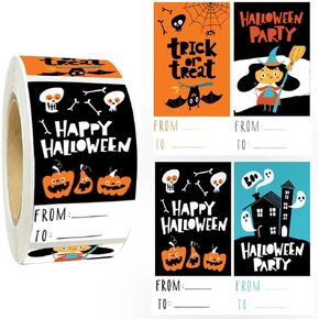 1 Roll/300 Pcs Halloween Tags Labels Stickers Self Adhesive Decorative Present Labels Stickers Decals Write On Labels Name Tags Stickers