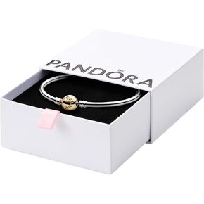 PANDORA Moments Two-Tone Ball Clasp Bangle - Bracelet for Women - Compatible Moments Charms - Features 14k Gold & Sterling Silver - Gift for Her, With Gift Box