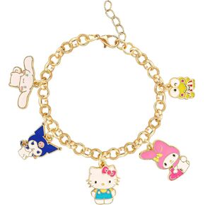 SALLY ROSE Hello Kitty and Friends Charm Bracelet for Women Official License, 7"+1" Gold-Tone Fashion Bracelet with Sanrio Charms