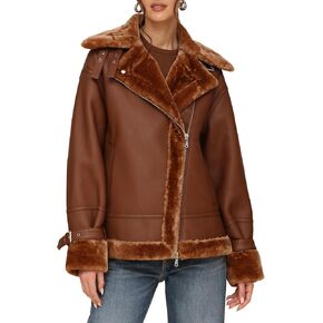Avec Les Filles Women's Oversized Faux Shearling Moto Coat