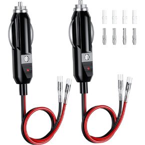 2 Pack 12V Fused Replacement Cigarette Lighter Male Plug Adapter with Leads & LED Light, 16AWG Extension Cable with 15A Fuse Cigarette Lighter Plug