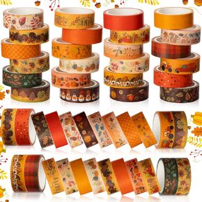 24 Rolls Fall Washi Tape Set Thanksgiving Washi Tape Gnome Pumpkin Autumn Leaves Masking Tape Orange Decorative Tape for Scrapbook Journal DIY Craft Gift Wrapping (Gnome Pumpkin Leaves)