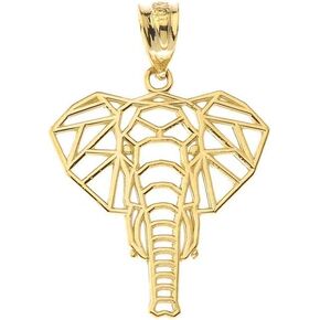Animal Kingdom Elegant 10k Yellow Gold Origami Elephant Charm Pendant (0.95" with bail, by 0.65")