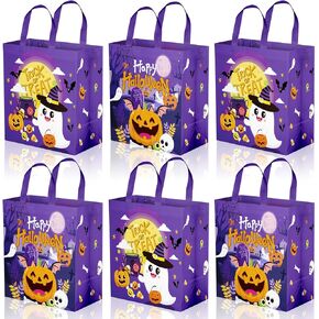 PERFQU 6 Pcs Halloween Goodie Bags - Large Happy Halloween Party Favor Bags, Non-Woven Halloween Tote Goody Candy Gift Bags with Handles for Halloween Themed Trick or Treat Party Favors Supplies