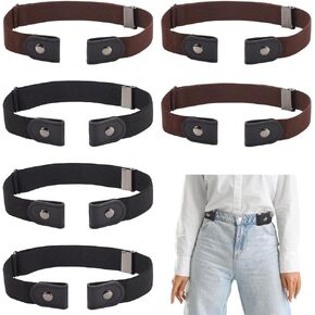 FINGERINSPIRE 6Pcs 2 Colors No Buckle Stretch Belt Elastic Waist Belt for Men Women Canvas Elastic Invisible Belt with Alloy Buckles Adjustable Invisible Stretch Waist Belt for Jeans Shorts Pants
