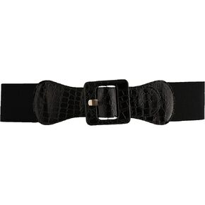 TFJ Women Elastic Belt Faux Leater Hip High Waist Square Buckle Size XS S M L Xl Black