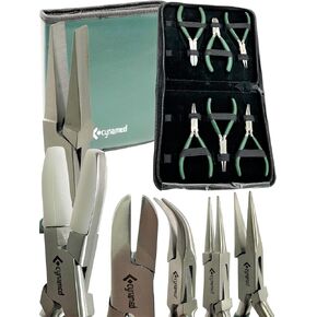 Premium 7-Pcs Jewelers Pliers Set Jewelry Tools Kit -Jewelry Making Pliers Tools with Needle Nose Pliers/Chain Nose Pliers, Round Nose Pliers, Nylon Jaw Pliers, Wire Cutter, Bent Nose Pliers With Case